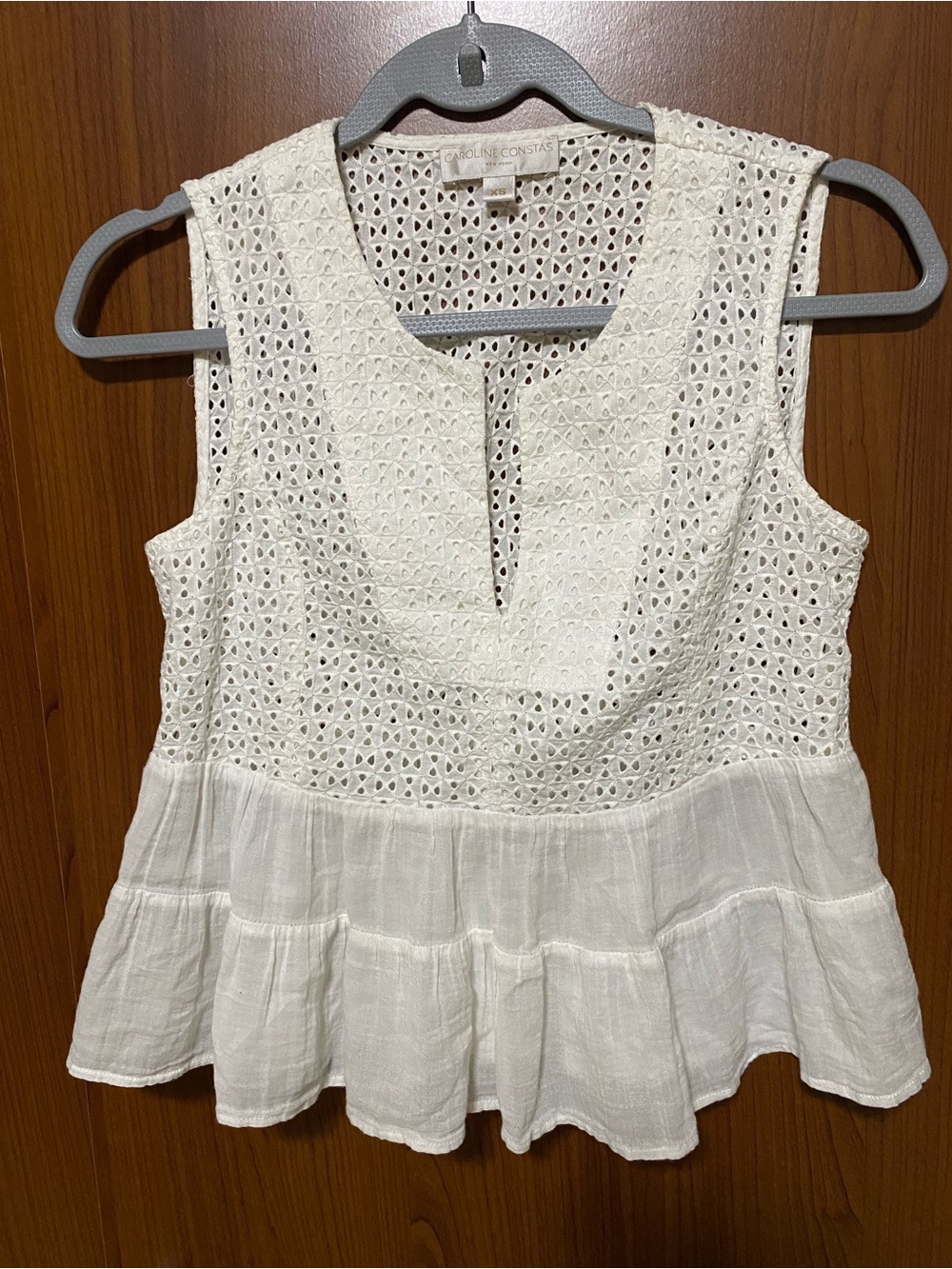 Caroline Constas White Eyelet Peplum Sleeveless Cotton Babydoll Summer Top XS